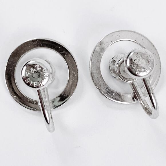 VTG Sterling Silver 50s Signed A&Z Earrings Blue Rhinestone Modernist Screw Back - Picture 9 of 11